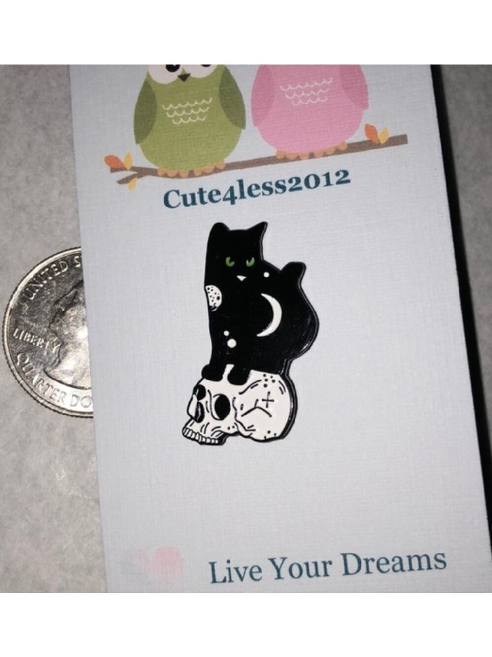 Black Cat with Skul Moon and Stars Pin Brooch